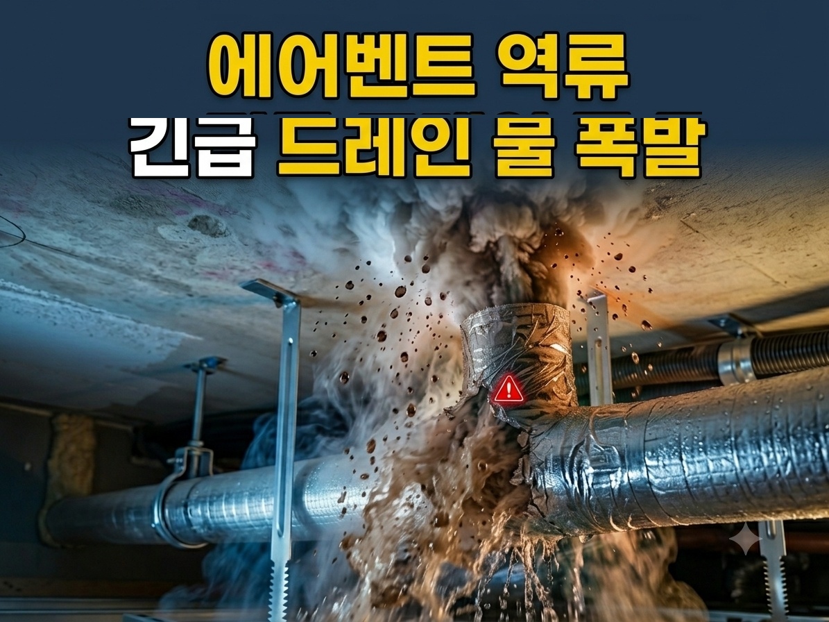 에어벤트 역류 긴급 드레인 물 폭발 현장 안내 이미지